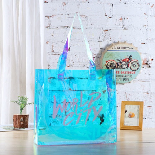 【Professional Customization】PVC New Red Pu Handbag Transparent Jelly Bag Colorful Radium Shooter Bag Gift Bag Printable Logo Manufacturers Customized Various Sizes and Styles(minimum 50pcs)