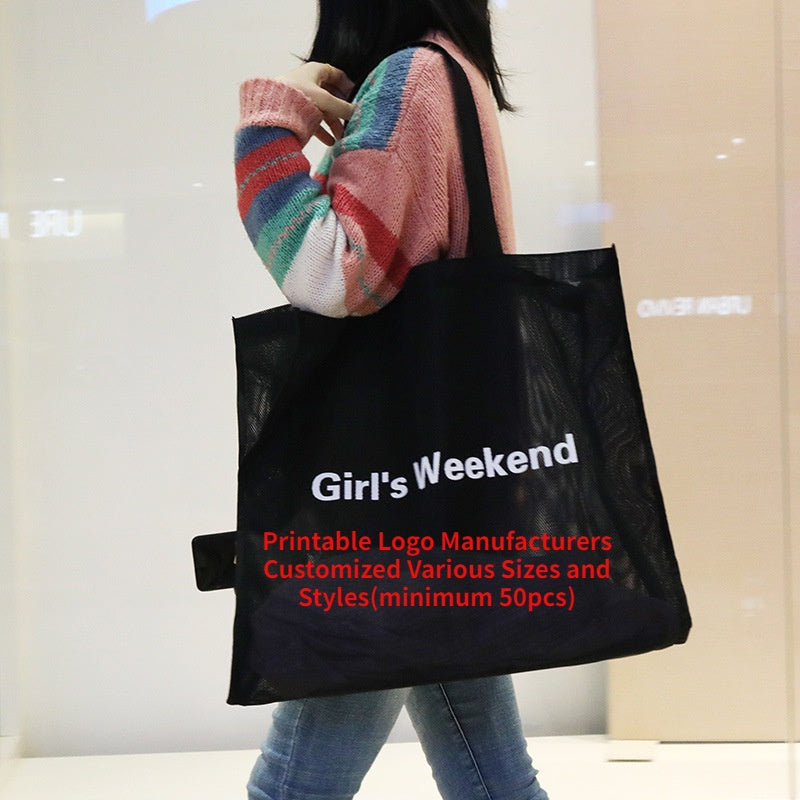 【Professional Customization】Nylon Mesh Transparent Mesh Shopping Bag Large Capacity Handbag Shopping Mall Clothing Travel Storage Shopping BagPrintable Logo Manufacturers Customized Various Sizes and Styles(minimum 50pcs)