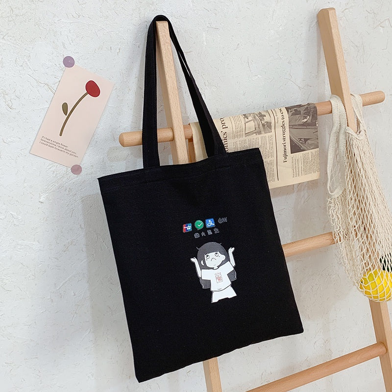 【Professional Customization】Canvas Bag Women's Korean Version Large Capacity Carry Bag Fashion Cartoon One Shoulder Shopping Bag Printable Logo Manufacturers Customized Various Sizes and Styles(minimum 50pcs)