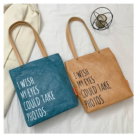 【Professional Customization】2021 New Handbag Femininity Goddess Literature And Art Versatile Kraft Paper Bag Fold DuPont Paper BagPrintable Logo Manufacturers Customized Various Sizes and Styles(minimum 50pcs)