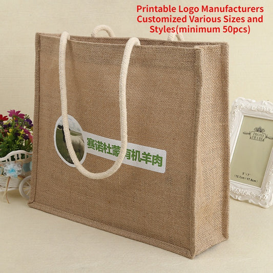 【Professional Customization】Linen Beef Bags Jute Bags Imitation Hemp Handbags Shopping BagPrintable Logo Manufacturers Customized Various Sizes and Styles(minimum 50pcs)