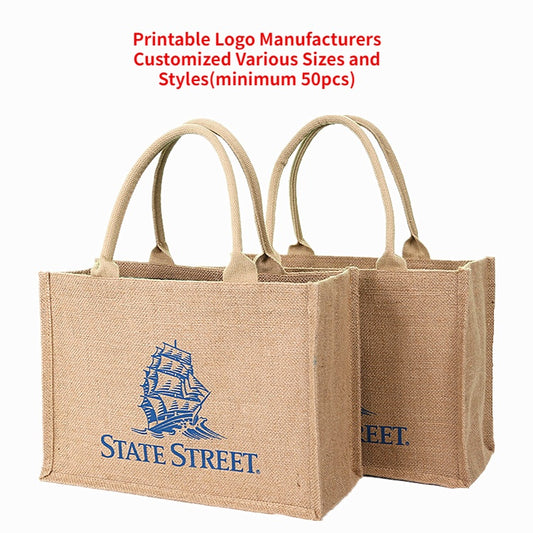 【Professional Customization】Cotton Shopping Bag Waterproof Cladding Large-capacity Advertising Creative Linen Bag Retro Literary Gift BagPrintable Logo Manufacturers Customized Various Sizes and Styles(minimum 50pcs)