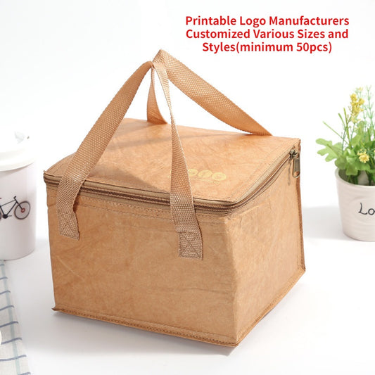 【Professional Customization】Dupont Paper Lunch Environmental Friendly Degradable Kraft Paper Aluminum Film Outdoor Picnic Insulated Lunch Box BagPrintable Logo Manufacturers Customized Various Sizes and Styles(minimum 50pcs)