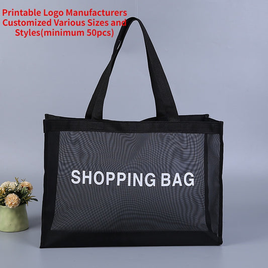 【Professional Customization】Manufacturers Custom-made Transparent Beach Mesh Bag Nylon Mesh Portable Shopping Bag Beach Storage Handbag Wholesale Printable Logo Manufacturers Customized Various Sizes and Styles(minimum 50pcs)