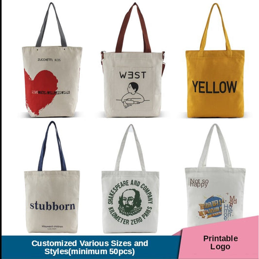 【Professional Customization】Canvas Bag Canvas Bag Environmental Protection Shopping Bag DIY Handbag Advertising Bag Cotton Bag Customized Printing Printable Logo Manufacturers Customized Various Sizes and Styles(minimum 50pcs)