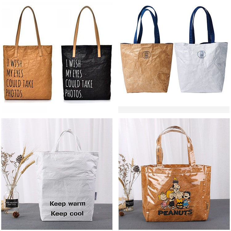 【Professional Customization】Custom DuPont Paper Bags Tyvek Shopping Bag Fashion Simple Women's Single Shoulder Bag Can Wash Kraft Paper Bags Printable Logo Manufacturers Customized Various Sizes and Styles(minimum 50pcs)