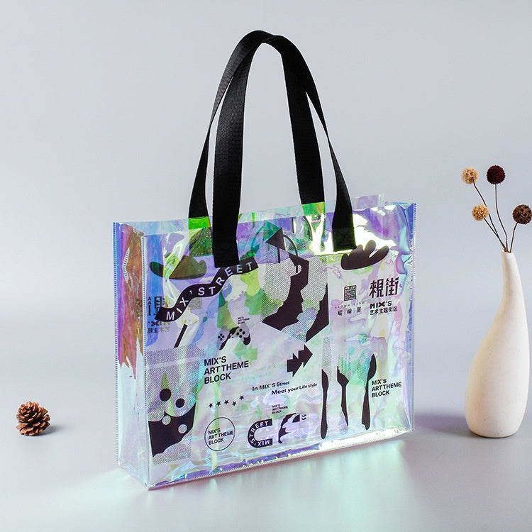 【Professional Customization】Pvc Laser Handbags Magic Plastic Shopping Bags Clothing Bags PVC Plastic HandbagsPrintable Logo Manufacturers Customized Various Sizes and Styles(minimum 50pcs)