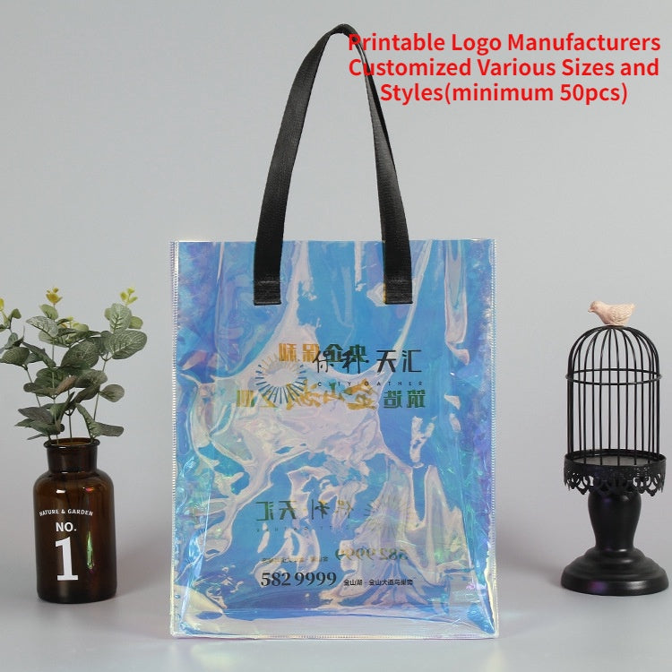 【Professional Customization】PVC Laser Color Bags Customized PVC Plastic Handbags Waterproof General Clothing Packaging Bags PP Gift Bags Printable Logo Manufacturers Customized Various Sizes and Styles(minimum 50pcs)