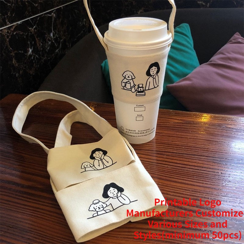 【Professional Customization】Hand-shake Cup Set Coffee Cup Set Custom-made Milk Tea  Will Hand In Hand with The Bag Custom Water Cup Bag Canvas Printable Logo Manufacturers Customized Various Sizes and Styles(minimum 50pcs)