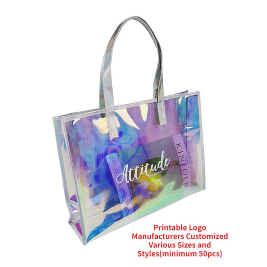 【Professional Customization】High-grade Pvc Handbag Laser Bag Shopping Gift Package Gift Bag Ins Net Red Bag Printable Logo Manufacturers Customized Various Sizes and Styles(minimum 50pcs)