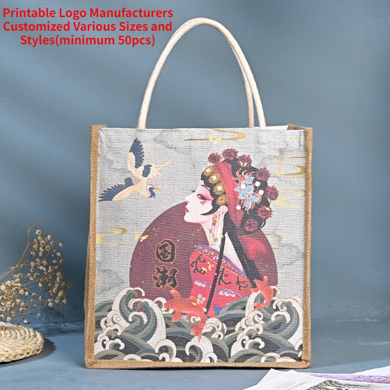 【Professional Customization】Chinese Style Printed Tote Bag New National Fashion Canvas Bag National Style Shopping Bag Beijing Opera CreativePrintable Logo Manufacturers Customized Various Sizes and Styles(minimum 50pcs)