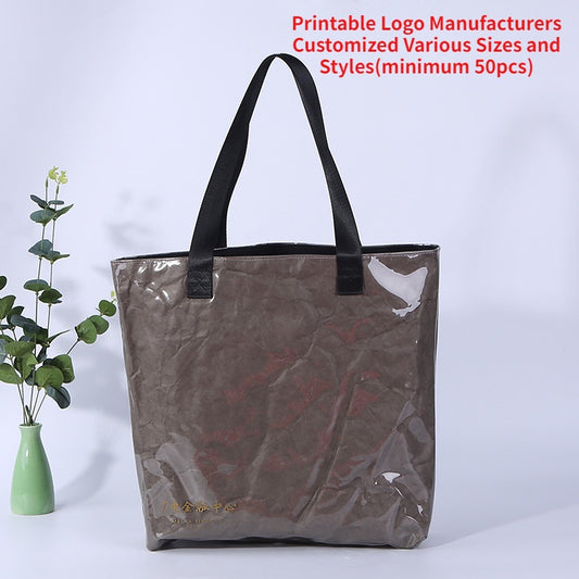 【Professional Customization】Customized Transparent PVC Dupont Paper Handbag Double Vintage Dupont Paper Shopping Handbag Ins Shoulder BagPrintable Logo Manufacturers Customized Various Sizes and Styles(minimum 50pcs)