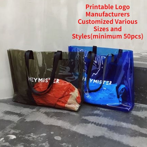 【Professional Customization】Pvc Transparent Colorful Bag Plastic Waterproof Gift Magic Pvc Handbag Color Handbag Printable Logo Manufacturers Customized Various Sizes and Styles(minimum 50pcs)