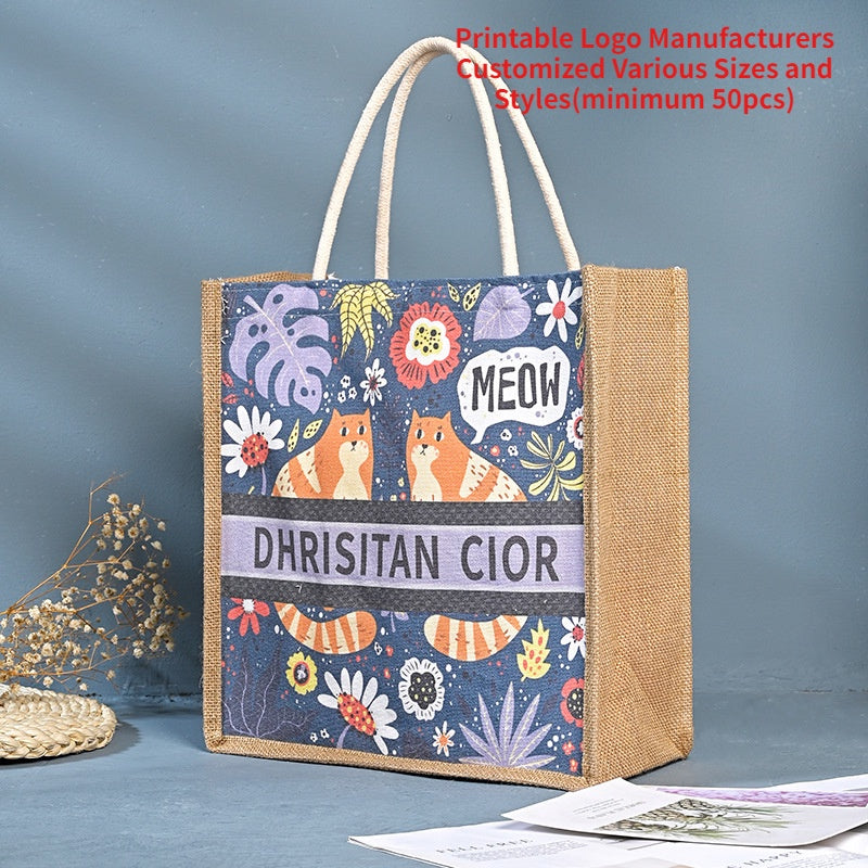 【Professional Customization】Cross-border Big-name Canvas Print Shopping Bag Work Women's Bag Fashion European and American Star Linen HandbagPrintable Logo Manufacturers Customized Various Sizes and Styles(minimum 50pcs)