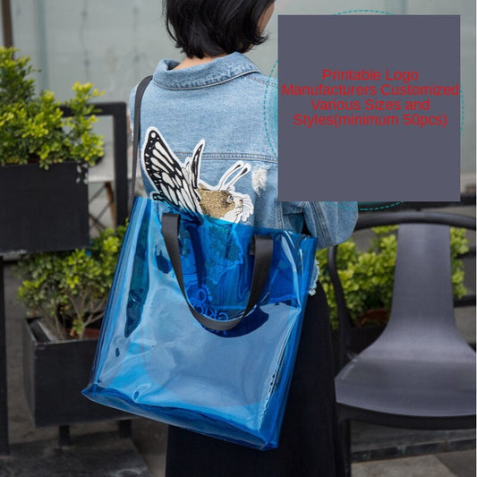 【Professional Customization】Transparent PVC Shopping Jelly Bag Gift Cosmetics Advertising Activity Bag Custom Logo Handbag Printable Logo Manufacturers Customized Various Sizes and Styles(minimum 50pcs)