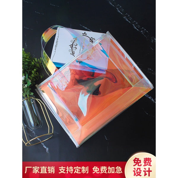 【Professional Customization】Laser Bag Transparent Jelly Bag Pvc Handbag Net Red Ins Gift Bag Plastic Bag High-end Packaging Bag Printable Logo Manufacturers Customized Various Sizes and Styles(minimum 50pcs)