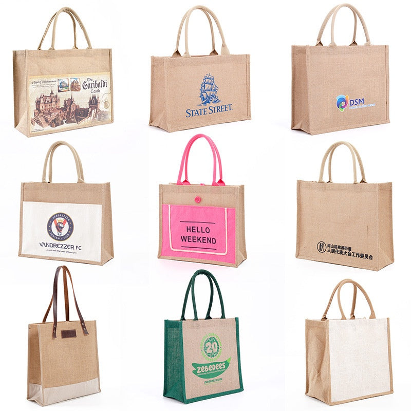 【Professional Customization】Coarse Retro Environmental Protection Jute Bag Clad Waterproof Hand-held Linen Bag Printable Logo Manufacturers Customized Various Sizes and Styles(minimum 50pcs)