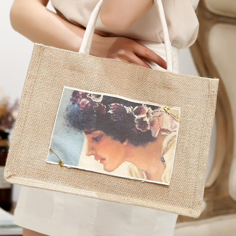 【Professional Customization】Spot Linen Handbag Personality Advertising Jute Bag Canvas Retro Cladding Linen BagPrintable Logo Manufacturers Customized Various Sizes and Styles(minimum 50pcs)