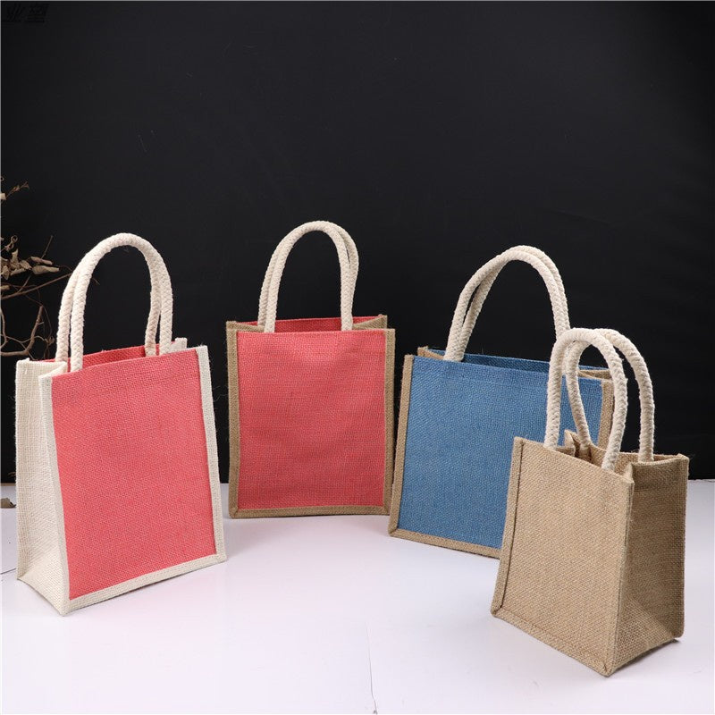 【Professional Customization】Linen Hand Bag Single Shoulder Bag Women Coarse Hemp Red Wine Hemp Bag Customized Jute Bag Printable Logo Manufacturers Customized Various Sizes and Styles(minimum 50pcs)