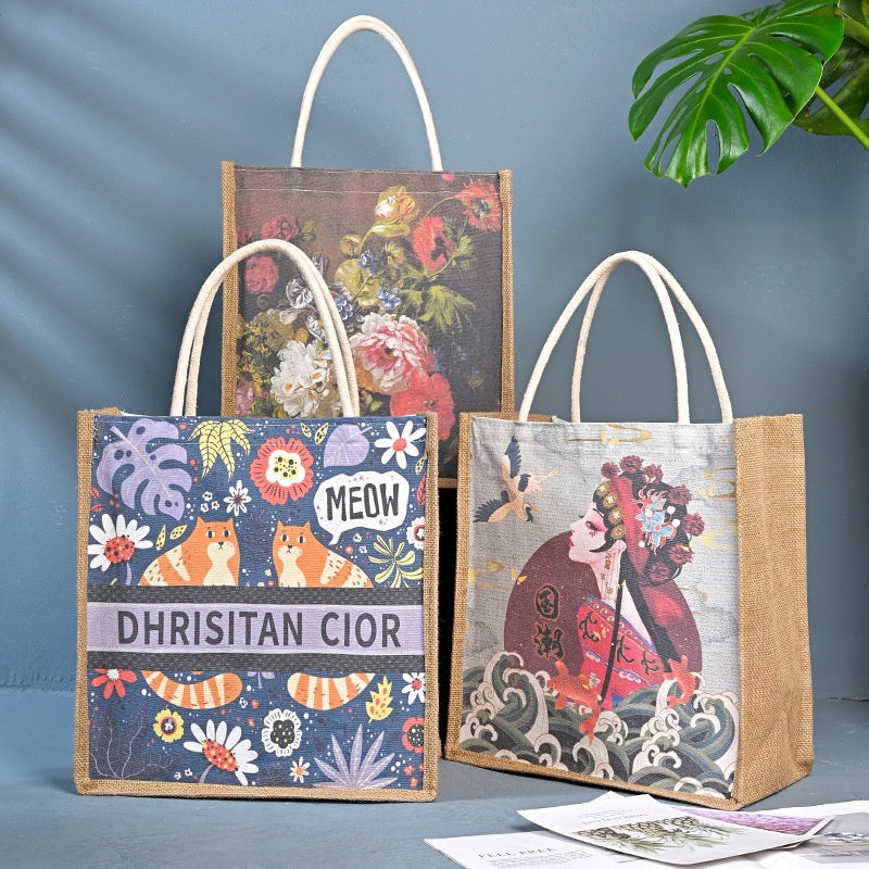 【Professional Customization】Chinese Style Printed Tote Bag New National Fashion Canvas Bag National Style Shopping Bag Beijing Opera CreativePrintable Logo Manufacturers Customized Various Sizes and Styles(minimum 50pcs)