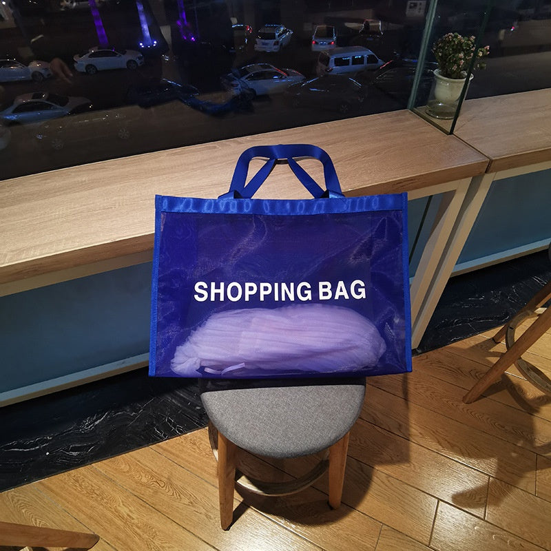 【Professional Customization】Factory Spot  Royal Blue Mesh Shopping Mall Ladies Handbag Custom LOGO Mesh BagPrintable Logo Manufacturers Customized Various Sizes and Styles(minimum 50pcs)