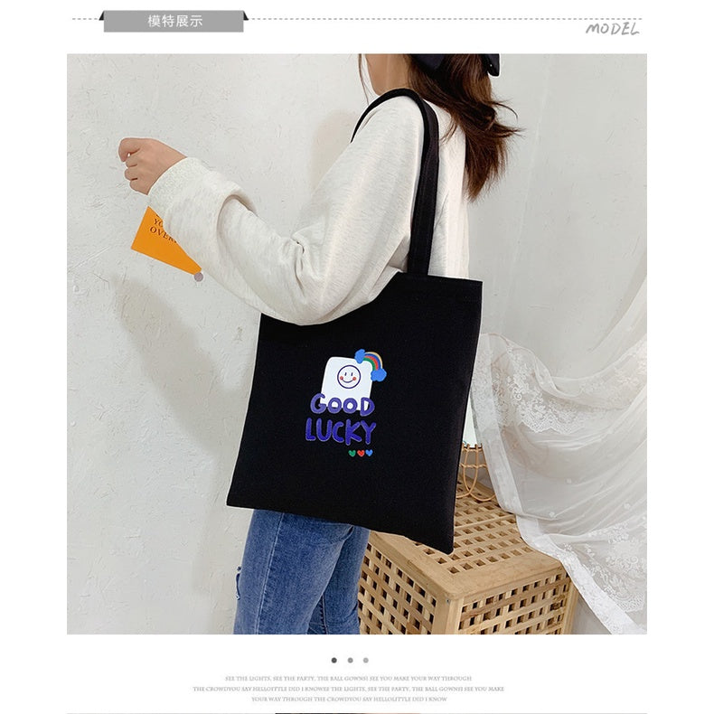 【Professional Customization】Canvas Bag Women's Korean Version Large Capacity Carry Bag Fashion Cartoon One Shoulder Shopping Bag Printable Logo Manufacturers Customized Various Sizes and Styles(minimum 50pcs)