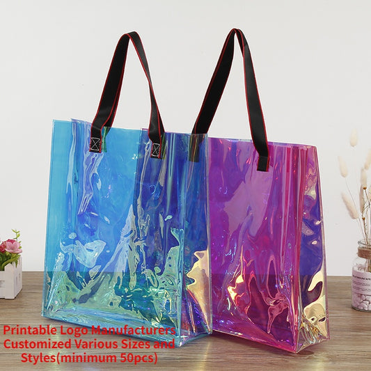 【Professional Customization】New Colorful PVC Shopping Bags Colorful Laser PVC Bags Printable Logo Manufacturers Customized Various Sizes and Styles(minimum 50pcs)