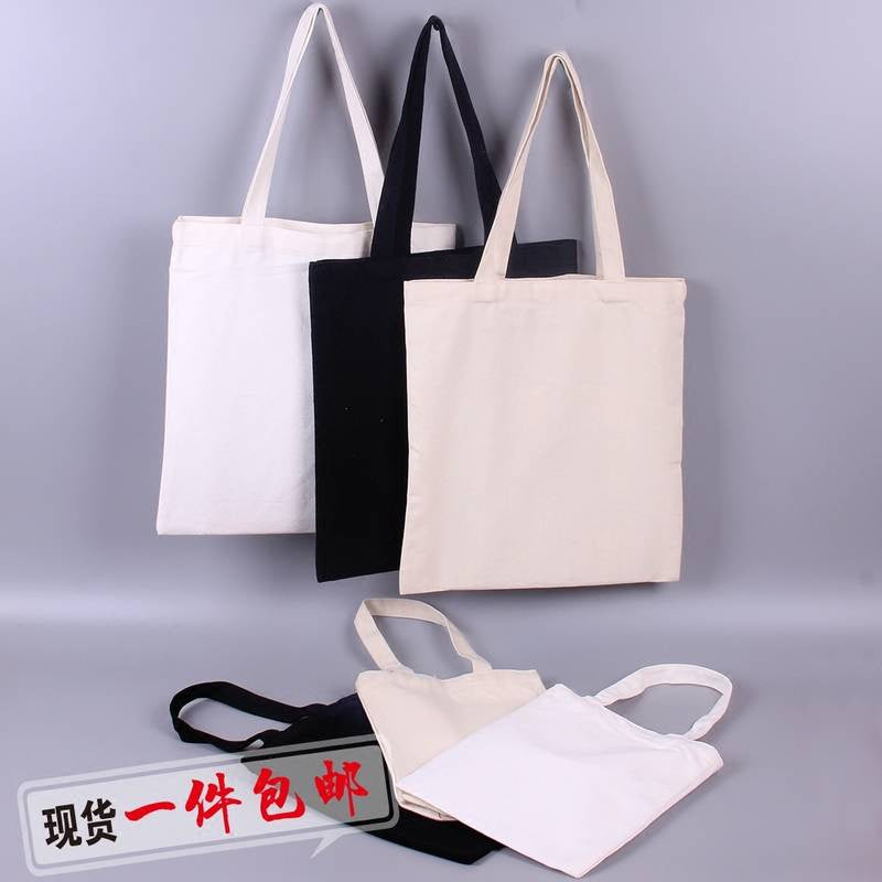 【Professional Customization】Canvas Bag Students Black Solid Color Simple One-shoulder Women's Bag Size Hand-held Cotton Environmental Protection Bag Printable Logo Manufacturers Customized Various Sizes and Styles(minimum 50pcs)