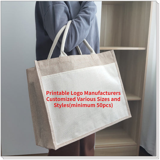 【Professional Customization】Spot Blank Hand-held Linen Bag Custom-made Imitation Jute Tea Gift Bag Hand-held Shopping Bag Custom-made Wholesale Printable Logo Manufacturers Customized Various Sizes and Styles(minimum 50pcs)