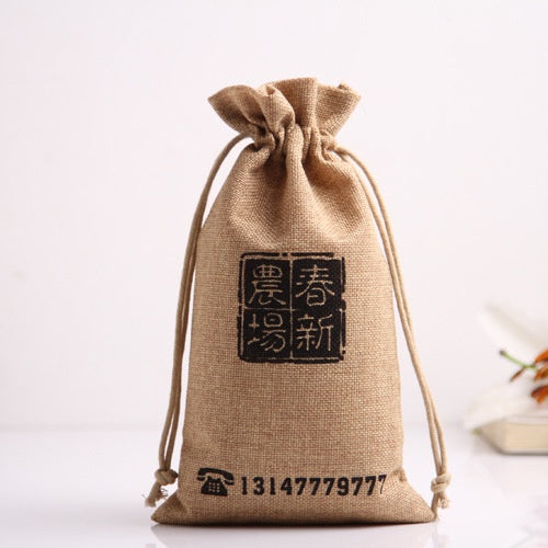 【Professional Customization】Factory Direct Sale Linen Drawstring Bag 5 Jin 10 Jin Rice Coarse Cereals Bag Creative Environmental Protection PackingPrintable Logo Manufacturers Customized Various Sizes and Styles(minimum 50pcs)