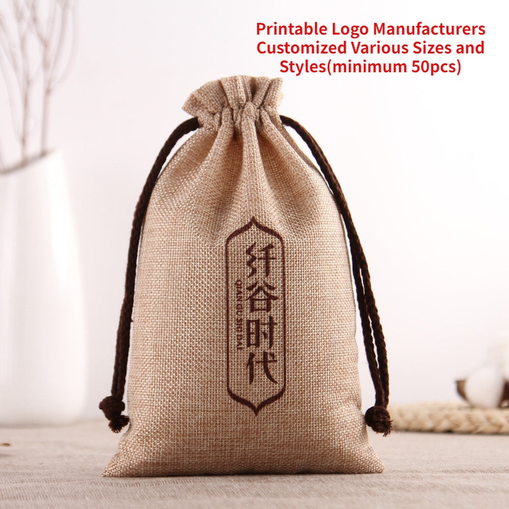 【Professional Customization】Spot  Green Rope Bundle Mouth Sack Wine Bag Tea Bag Cosmetics Jewelry Packaging BagPrintable Logo Manufacturers Customized Various Sizes and Styles(minimum 50pcs)