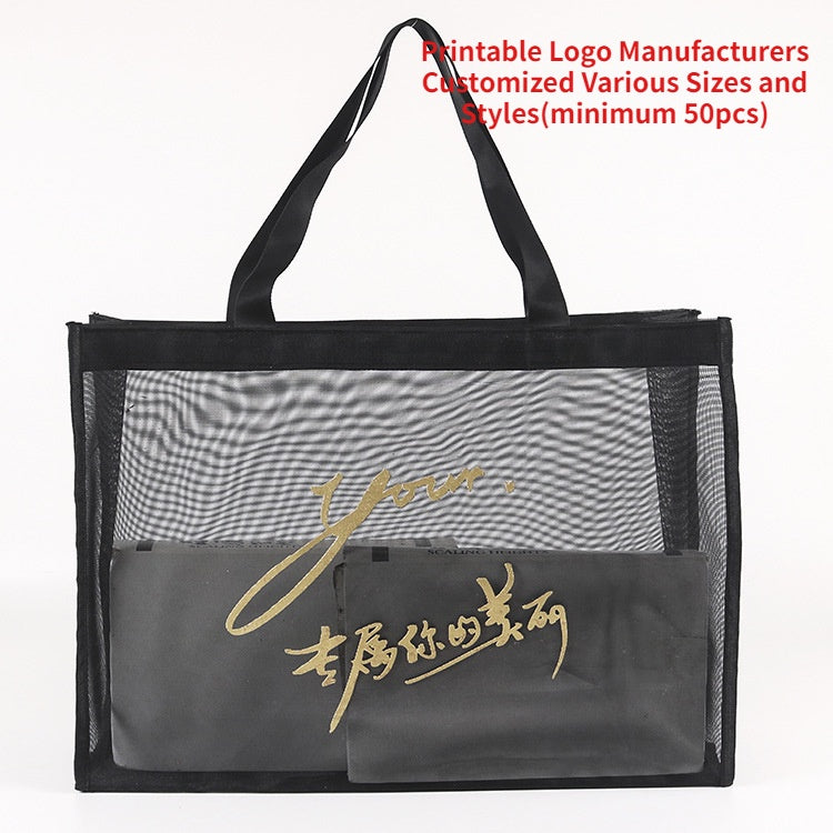 【Professional Customization】Transparent Beach Mesh Bag Nylon Mesh Tote Shopping Bag Beach Collection Handbag Custom-madePrintable Logo Manufacturers Customized Various Sizes and Styles(minimum 50pcs)