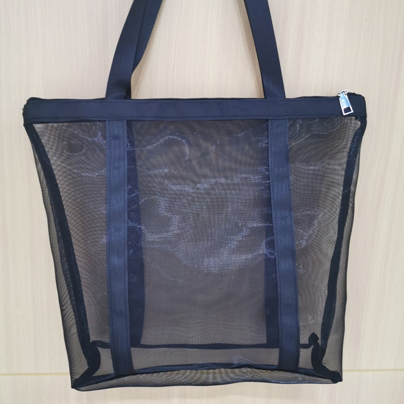 【Professional Customization】Spot Zipper Nylon Mesh Hand-held Shopping Bags Customized Beach Mesh Bags Clothing Store Women's BagPrintable Logo Manufacturers Customized Various Sizes and Styles(minimum 50pcs)