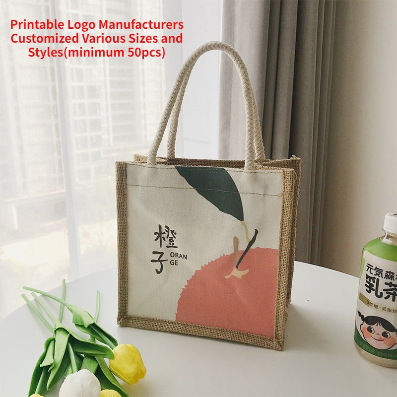 【Professional Customization】Japanese Literary Cartoon Hand-painted Zipper Handbags Lunch Boxes Cotton And Linen Shopping Bags Printable Logo Manufacturers Customized Various Sizes and Styles(minimum 50pcs)