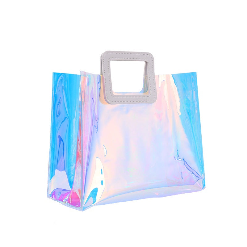 【Professional Customization】PVC Transparent Handbag Laser Bag Customized Ins Net Red Activity Companion Gift Packaging Bag High Grade Cosmetics Printable Logo Manufacturers Customized Various Sizes and Styles(minimum 50pcs)