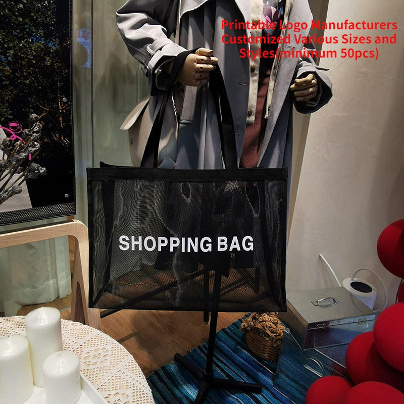 【Professional Customization】Spot Clothing Store Shopping Mall Beach Mesh Shopping Bag Women's Bag Nylon Mesh Handbag Mesh Bag Advertising BagPrintable Logo Manufacturers Customized Various Sizes and Styles(minimum 50pcs)