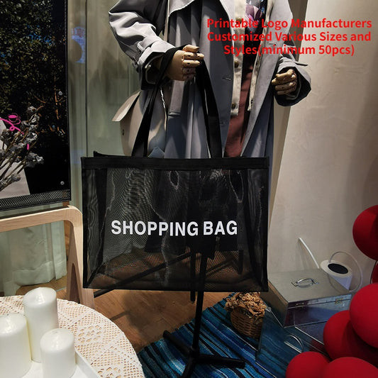 【Professional Customization】Spot Clothing Store Shopping Mall Beach Mesh Shopping Bag Women's Bag Nylon Mesh Handbag Mesh Bag Advertising BagPrintable Logo Manufacturers Customized Various Sizes and Styles(minimum 50pcs)