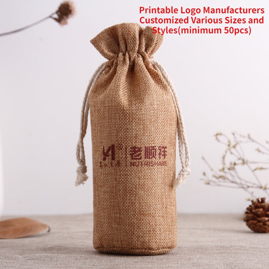 【Professional Customization】Custom Rope Bundle Linen Bag Round Bottom Wine Bag 5 Catty Rice Bag Grain Tea Bag Jewelry Miscellaneous Collection BagPrintable Logo Manufacturers Customized Various Sizes and Styles(minimum 50pcs)