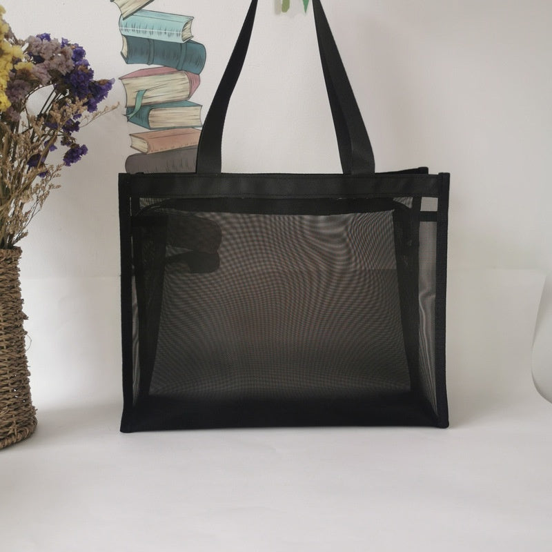 【Professional Customization】Spot  Custom Logo Mesh Shopping Bag Zipper Mummy Bag Handbag Custom Beach Bag MeshPrintable Logo Manufacturers Customized Various Sizes and Styles(minimum 50pcs)