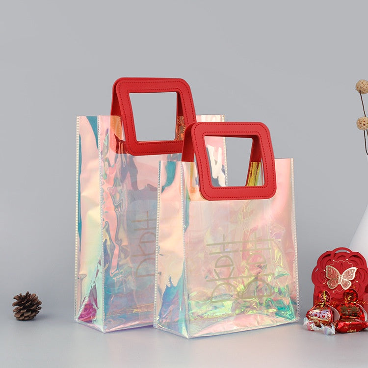 【Professional Customization】Laser Handbag Custom Pvc Transparent Plastic Bag Jelly Bag Magic Gift Bag Ins Bag Moon Cake Packaging Bag Wholesale Printable Logo Manufacturers Customized Various Sizes and Styles(minimum 50pcs)