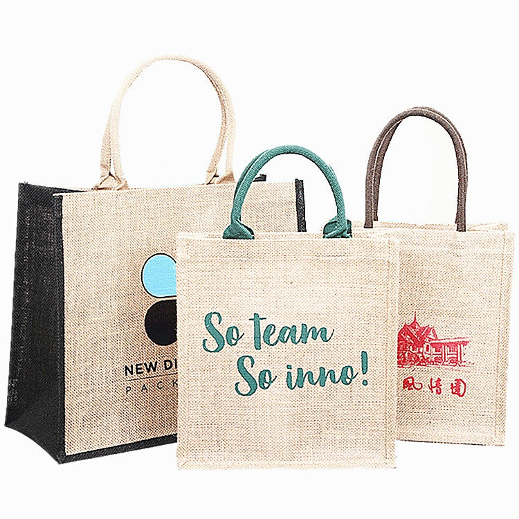 【Professional Customization】Hemp Bag Waterproof Jute Shopping Bag Retro Advertising Tableware Bag Large Capacity Cotton and Linen BagPrintable Logo Manufacturers Customized Various Sizes and Styles(minimum 50pcs)