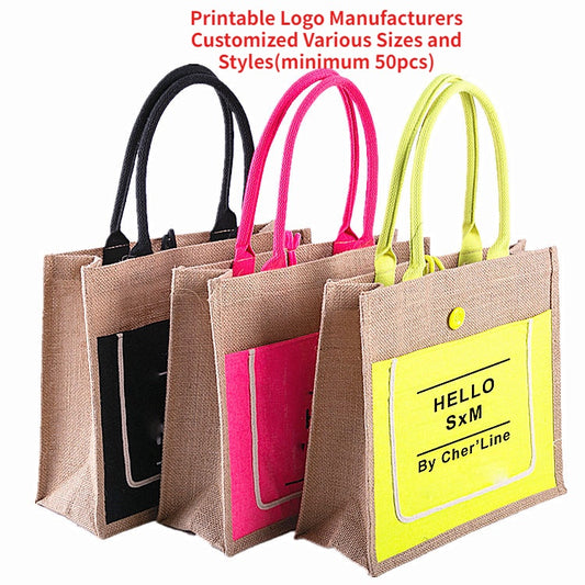 【Professional Customization】Cotton Sack Waterproof Jute Shopping Bag Retro Can Be Printed LOGO Linen Bag Custom-made Linen Gift Bag Large CapacityPrintable Logo Manufacturers Customized Various Sizes and Styles(minimum 50pcs)