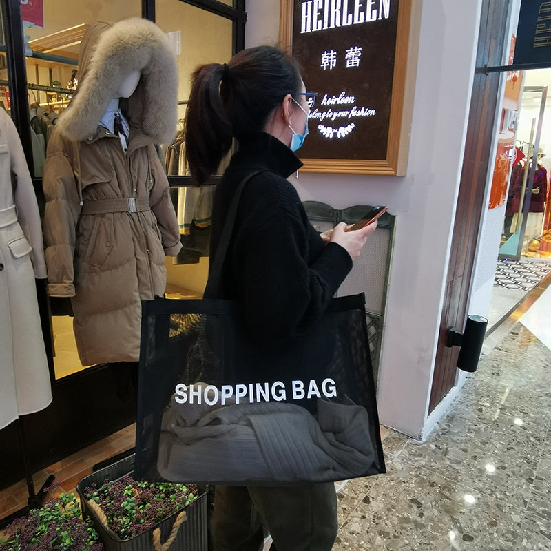 【Professional Customization】Spot Clothing Store Shopping Mall Beach Mesh Shopping Bag Women's Bag Nylon Mesh Handbag Mesh Bag Advertising BagPrintable Logo Manufacturers Customized Various Sizes and Styles(minimum 50pcs)