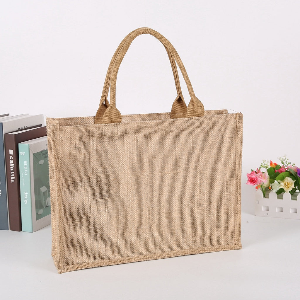 【Professional Customization】Yellow Linen Handbag Imitation Linen Bag High-density Coated Fabric Core Hand-held Printable Logo Manufacturers Customized Various Sizes and Styles(minimum 50pcs)