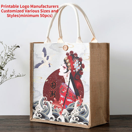 【Professional Customization】Canvas Bag Spot Printing Canvas Bag For Work Women's Hand Carry Shopping Sack National Tide HandbagPrintable Logo Manufacturers Customized Various Sizes and Styles(minimum 50pcs)