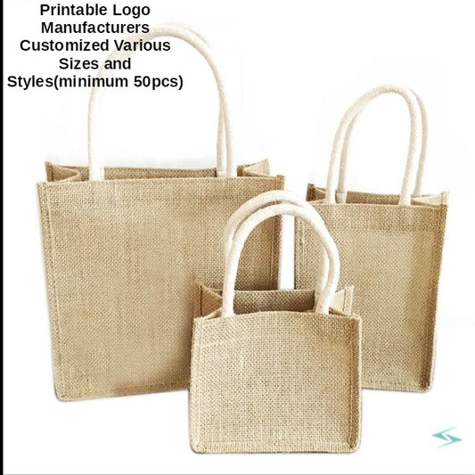 【Professional Customization】Jute Bag Small Bag Retro High Grade Linen Bag Exquisite Simple Gift Bag Gift Bag Handbag Printable Logo (minimum 50pcs) Printable Logo Manufacturers Customized Various Sizes and Styles(minimum 50pcs)