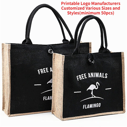 【Professional Customization】Linen Handbags Custom Logo Linen Bags Cotton Advertising Gift Bags Clothing Shopping BagPrintable Logo Manufacturers Customized Various Sizes and Styles(minimum 50pcs)