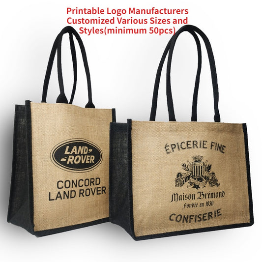 【Professional Customization】Natural Linen Cloth Bag Advertising Drawstring Bag Custom Jute Portable Reusable Shopping Bags WaterproofPrintable Logo Manufacturers Customized Various Sizes and Styles(minimum 50pcs)