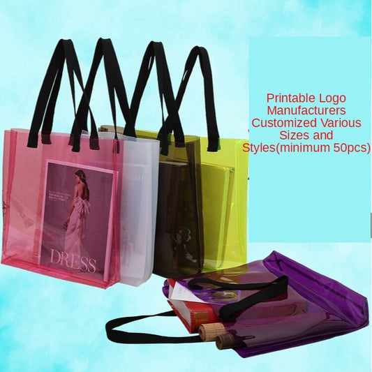 【Professional Customization】PVC Handbag Online Celebrity Handbag Advertising Bag Gift Bag Environmental Protection Should Help Bag Shoulder Bag Tide Printable Logo Manufacturers Customized Various Sizes and Styles(minimum 50pcs)