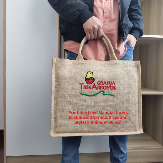 【Professional Customization】Customized Embroidered Jute Shopping Bags Hand-held Tea Drinks Gift Packages Sacks and Jute Bags Storage Bags Wholesale Printable Logo Manufacturers Customized Various Sizes and Styles(minimum 50pcs)